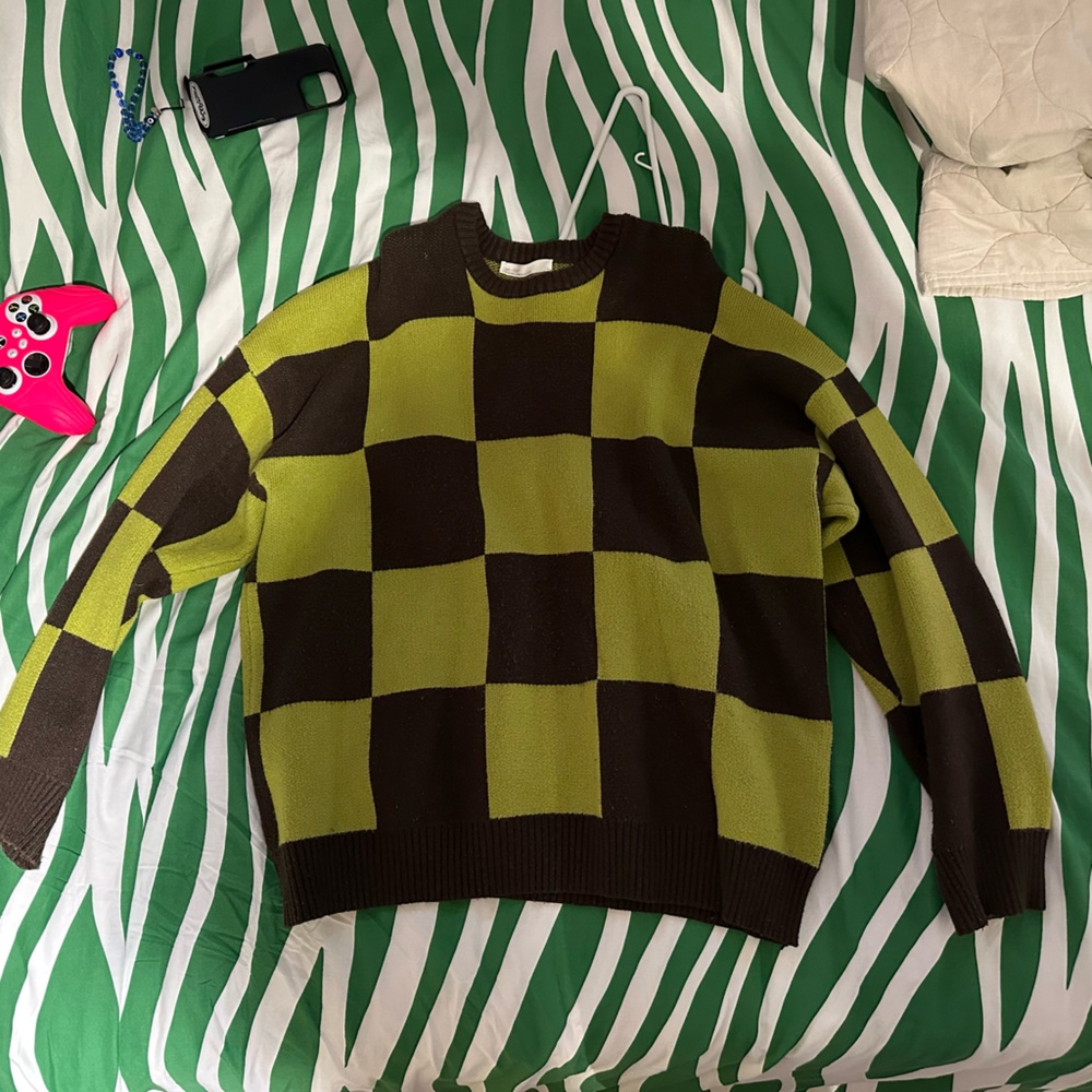 OAK + FORT Green and Brown Knit Sweater